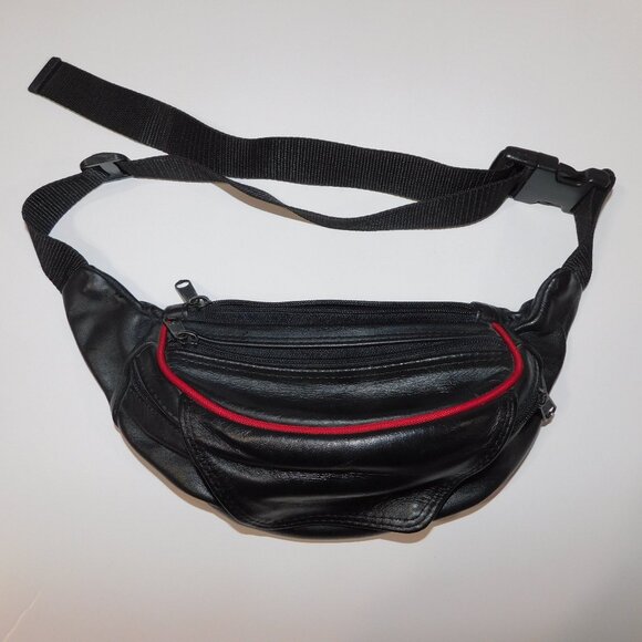 Targus Leather  Black With Red Detail Adjustable Fanny Pack Belt Bag - Picture 1 of 8